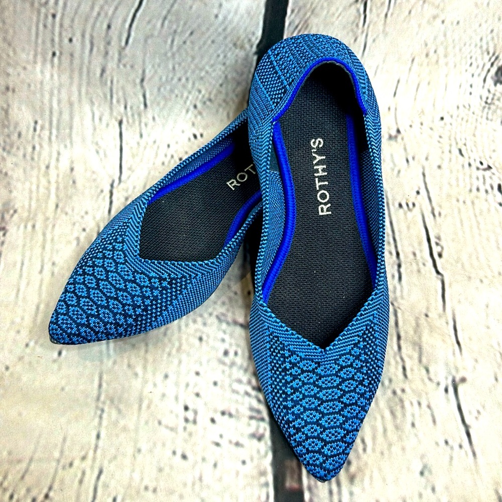 Rothy's RARE Lapis Blue Navy Python The Point Flats Size 7.5 Excellent Condition - Picture 1 of 11